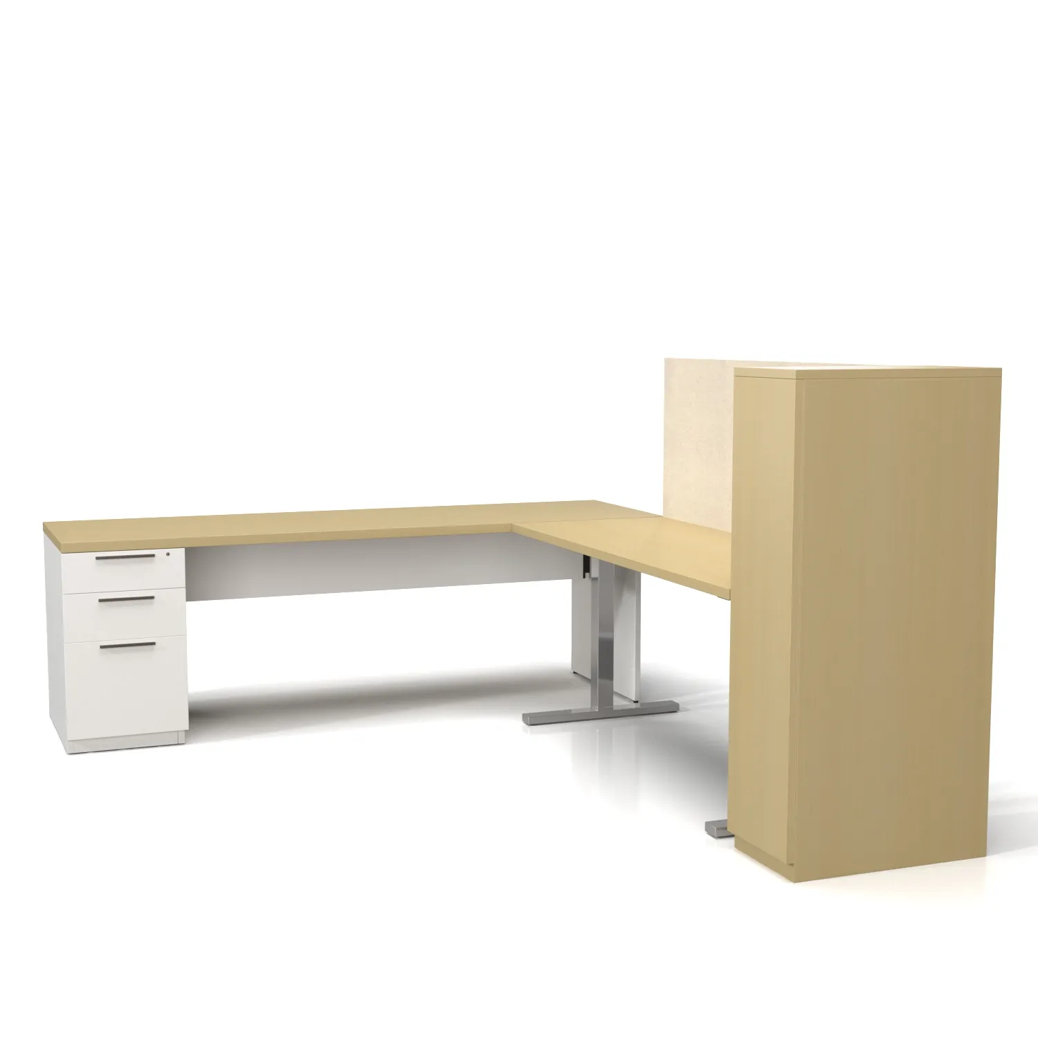L Shape Adjustable Office Desk And Table PBR 3D Model_06